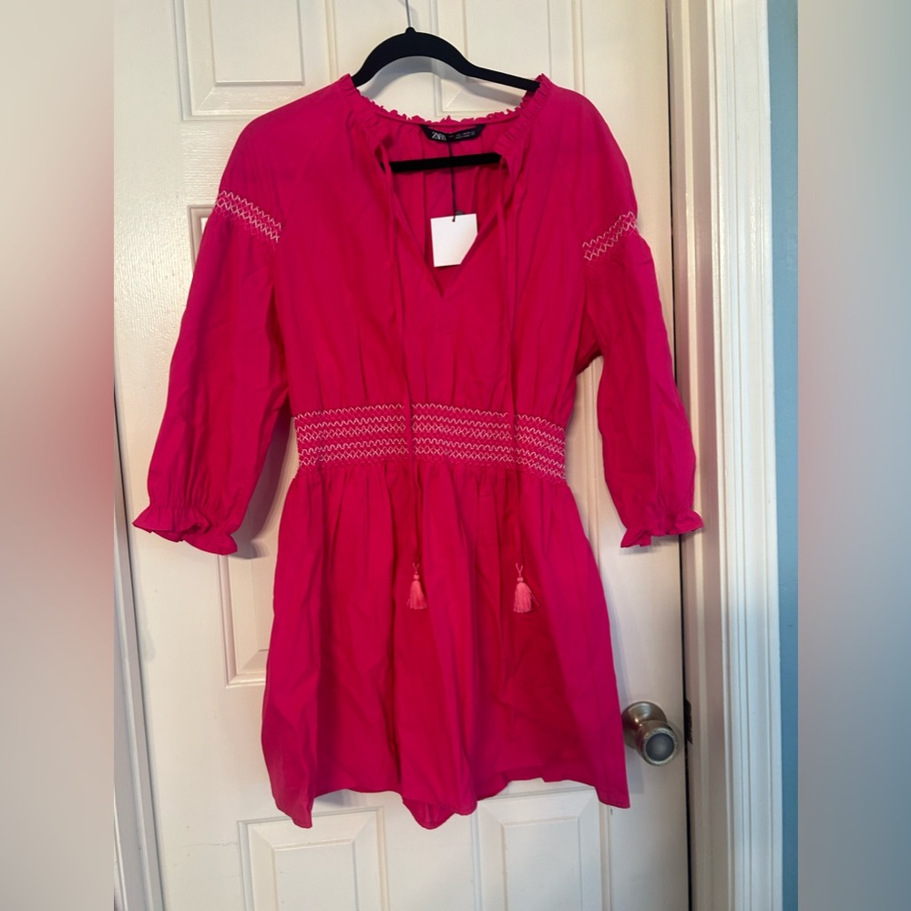 Zara Pink embroidered women's dress size L NWT